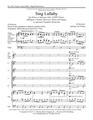 Sing Lullaby (Organ/Choral Score)