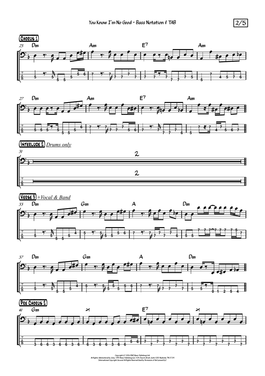 You Know I'm No Good Bass Guitar Tablature scores gallery preview page 5