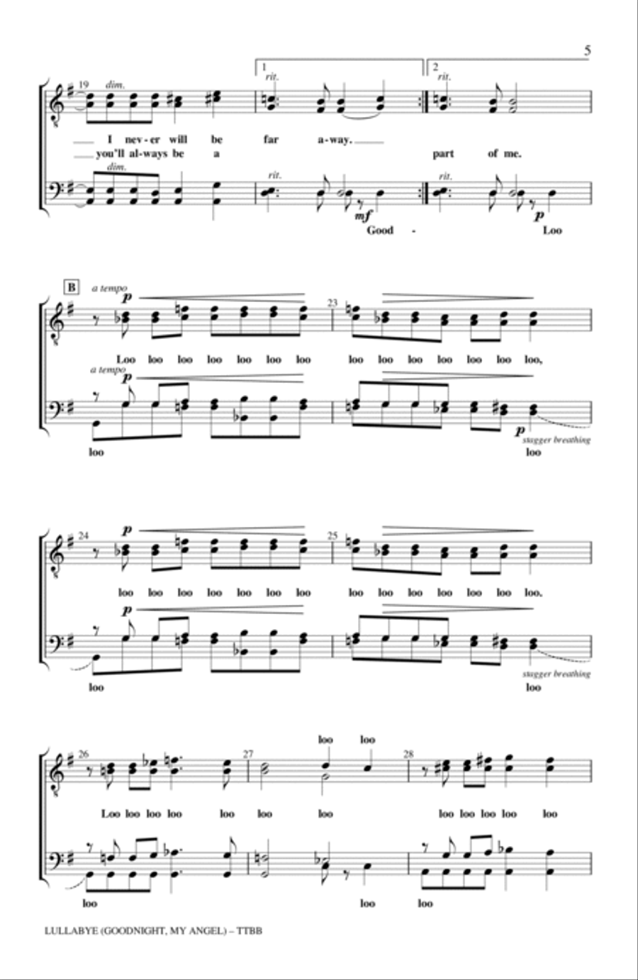 Lullabye (Goodnight, My Angel) (arr. Kirby Shaw) TTBB scores gallery preview page 3