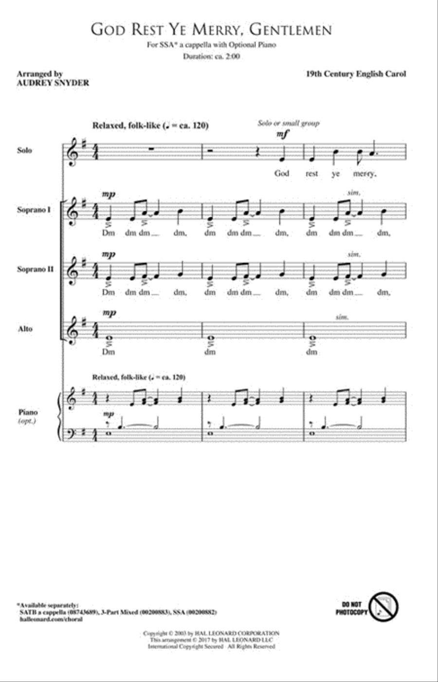 God Rest Ye Merry, Gentlemen SSA scores gallery preview page 2