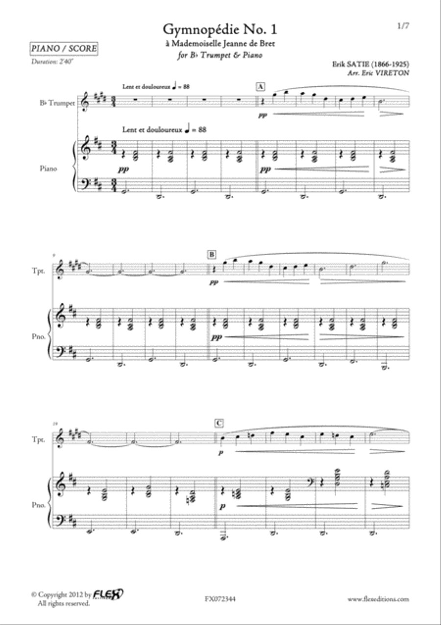 3 Gymnopedies B-Flat Trumpet scores gallery preview page 2