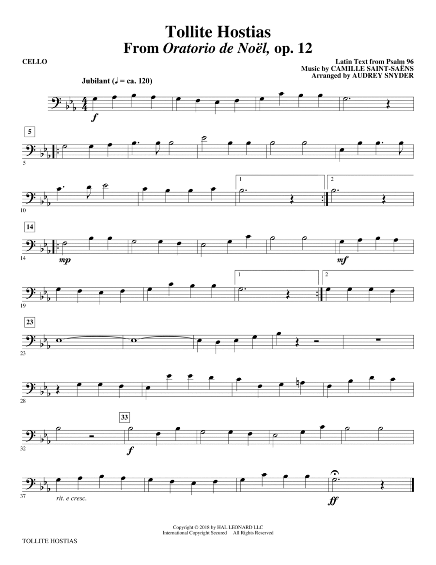 Tollite Hostias (arr. Audrey Snyder) - Cello Choir scores gallery preview page 1