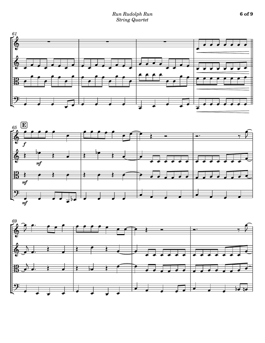 Run Rudolph Run String Quartet scores gallery preview page 6