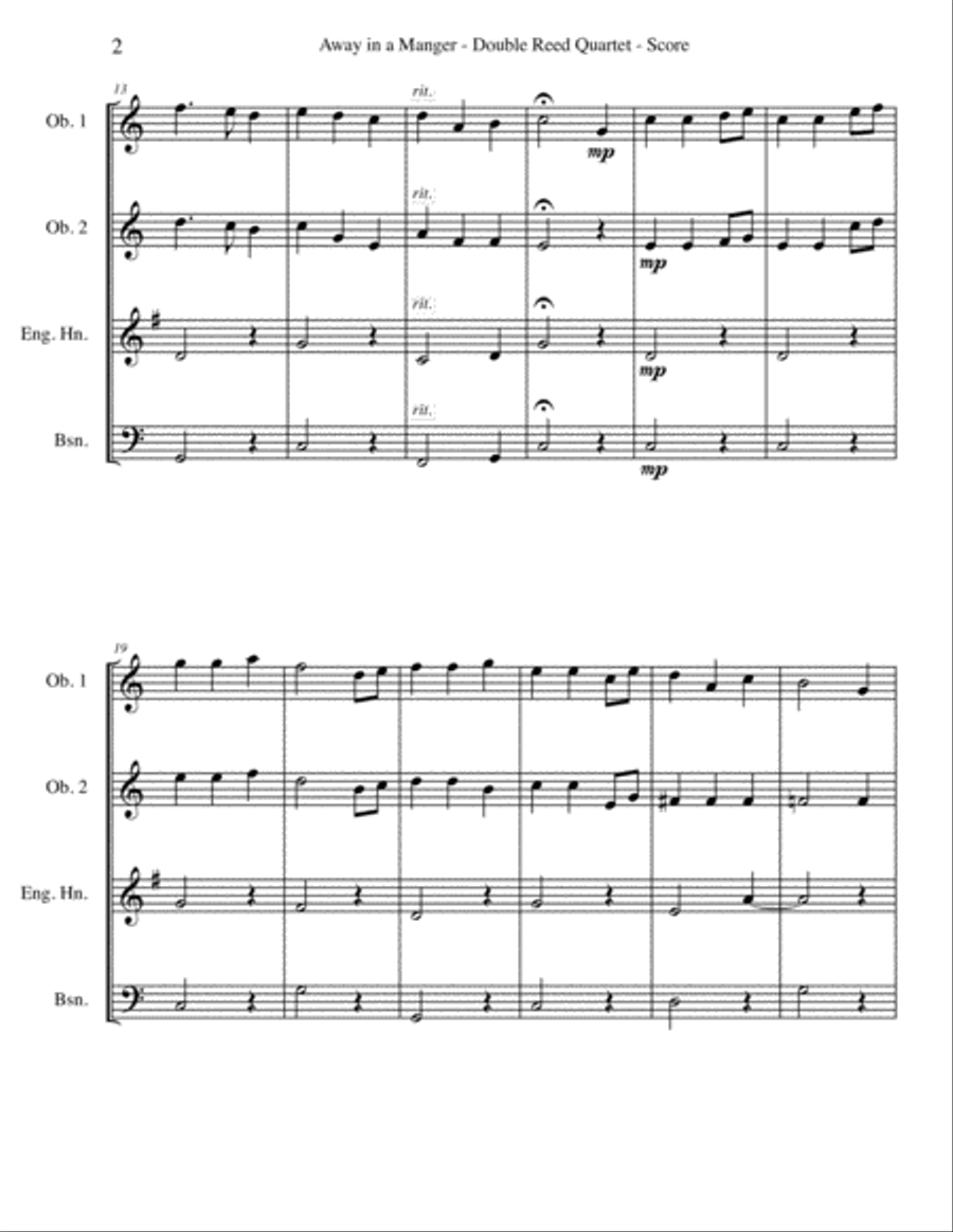 Away in a Manger for Double Reed Quartet Woodwind Quartet scores gallery preview page 2