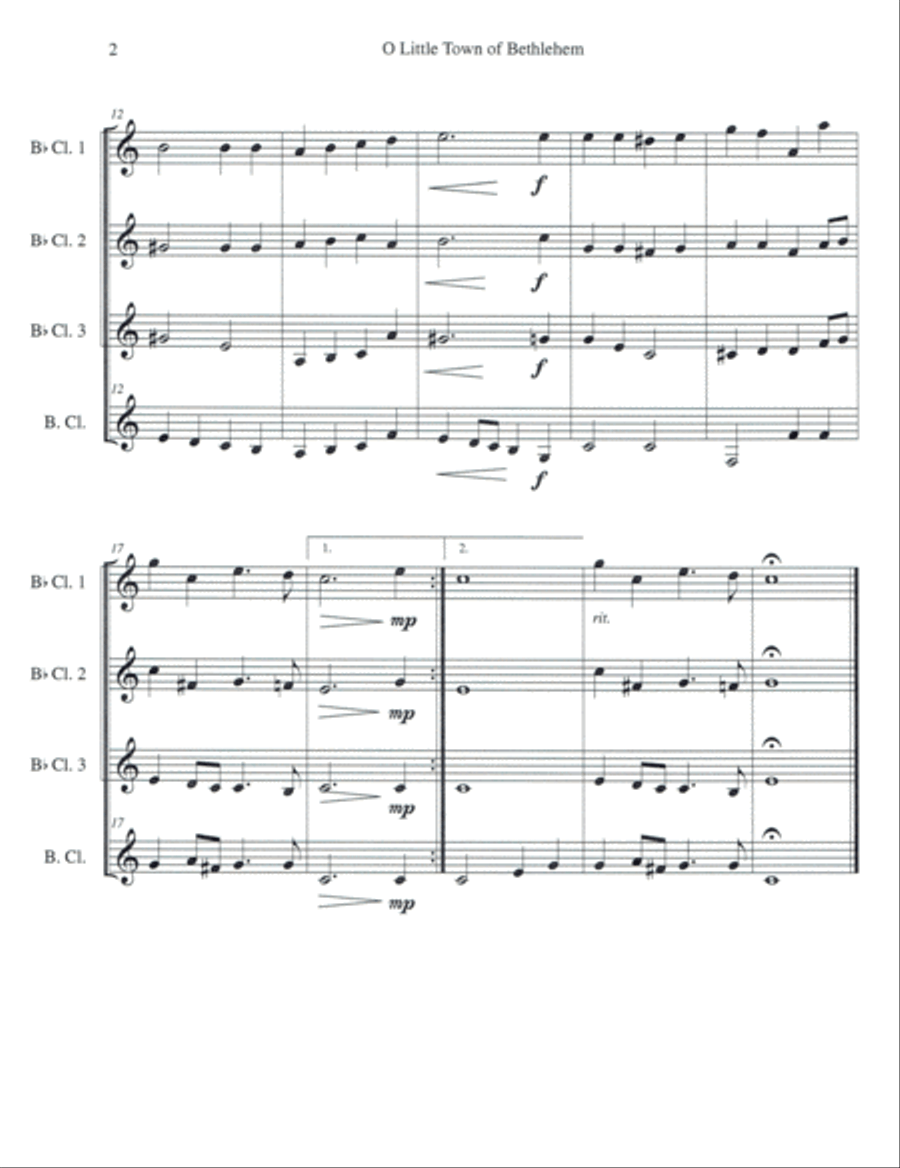 O Little Town of Bethlehem for Clarinet Quartet Clarinet Quartet scores gallery preview page 2