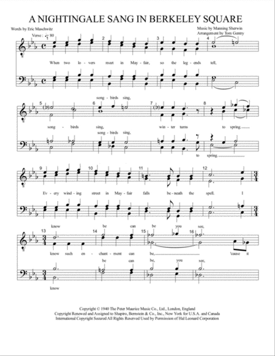 A Nightingale Sang In Berkeley Square TTBB scores gallery preview page 1