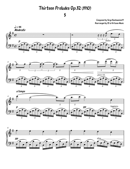 Serge Rachmaninoff 13 Prelude Op. 32 No. 5 (easy/intermediate piano) image number null