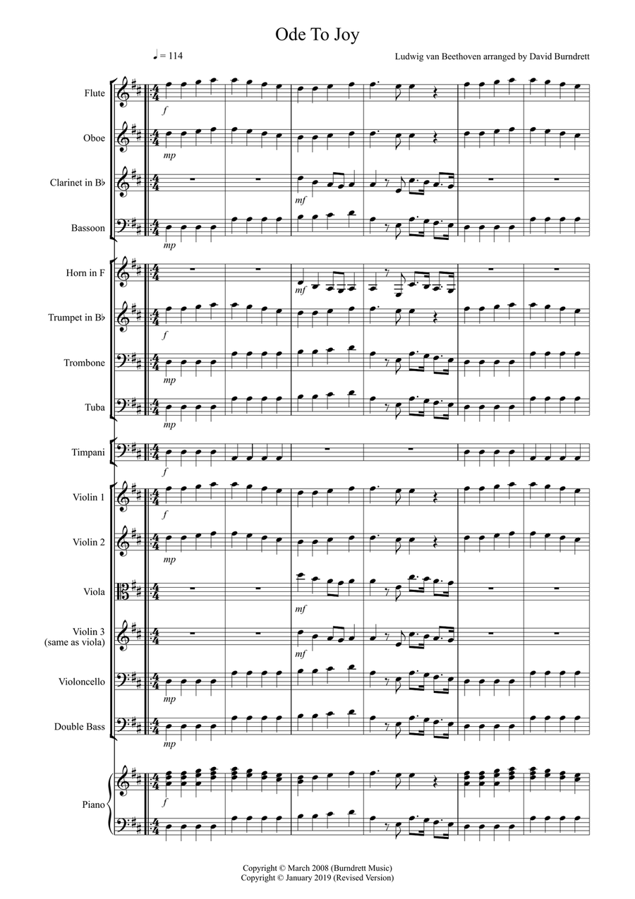 Ode To Joy for School Orchestra Full Orchestra scores gallery preview page 1