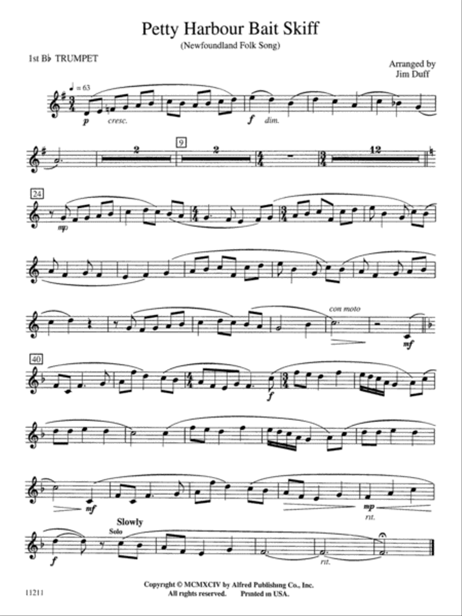 Petty Harbour Bait Skiff: 1st B-flat Trumpet Concert Band scores gallery preview page 1