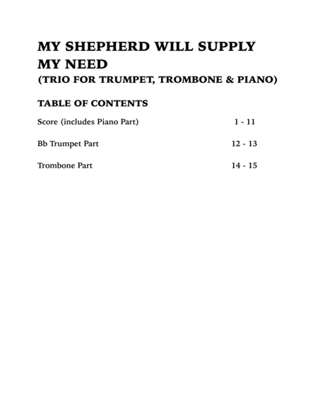 My Shepherd Will Supply My Need (Psalm 23): Trio for Trumpet, Trombone and Piano image number null