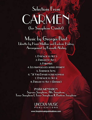 Book cover for Bizet – Selections from CARMEN (for Saxophone Quintet SATTB)