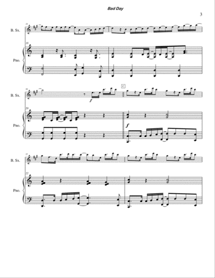 Bad Day Bad Day Baritone Saxophone scores gallery preview page 3