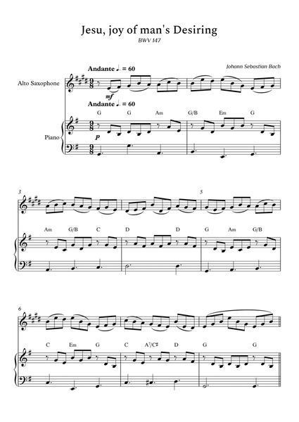 Jesu, Joy of Man's Desiring for Alto Sax and Piano (Arpeggios With Chords) - Score and Parts image number null