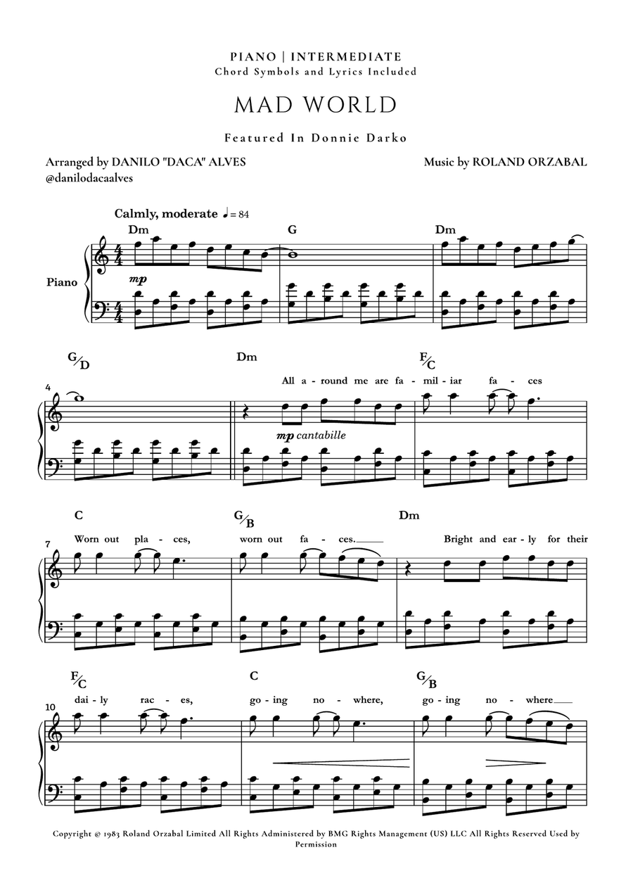 Mad World Piano Solo scores gallery preview page 1