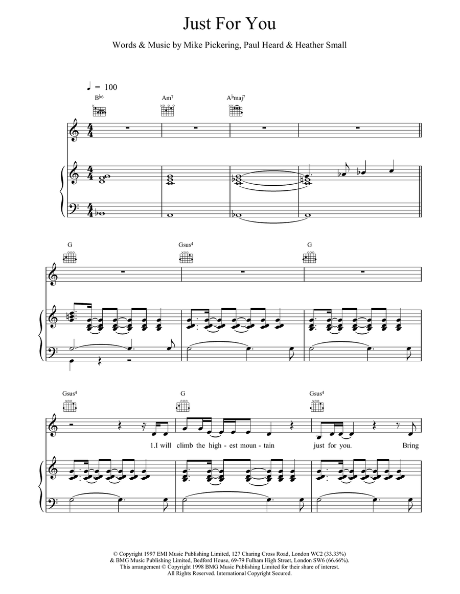 Just For You Piano, Vocal, Guitar scores gallery preview page 1