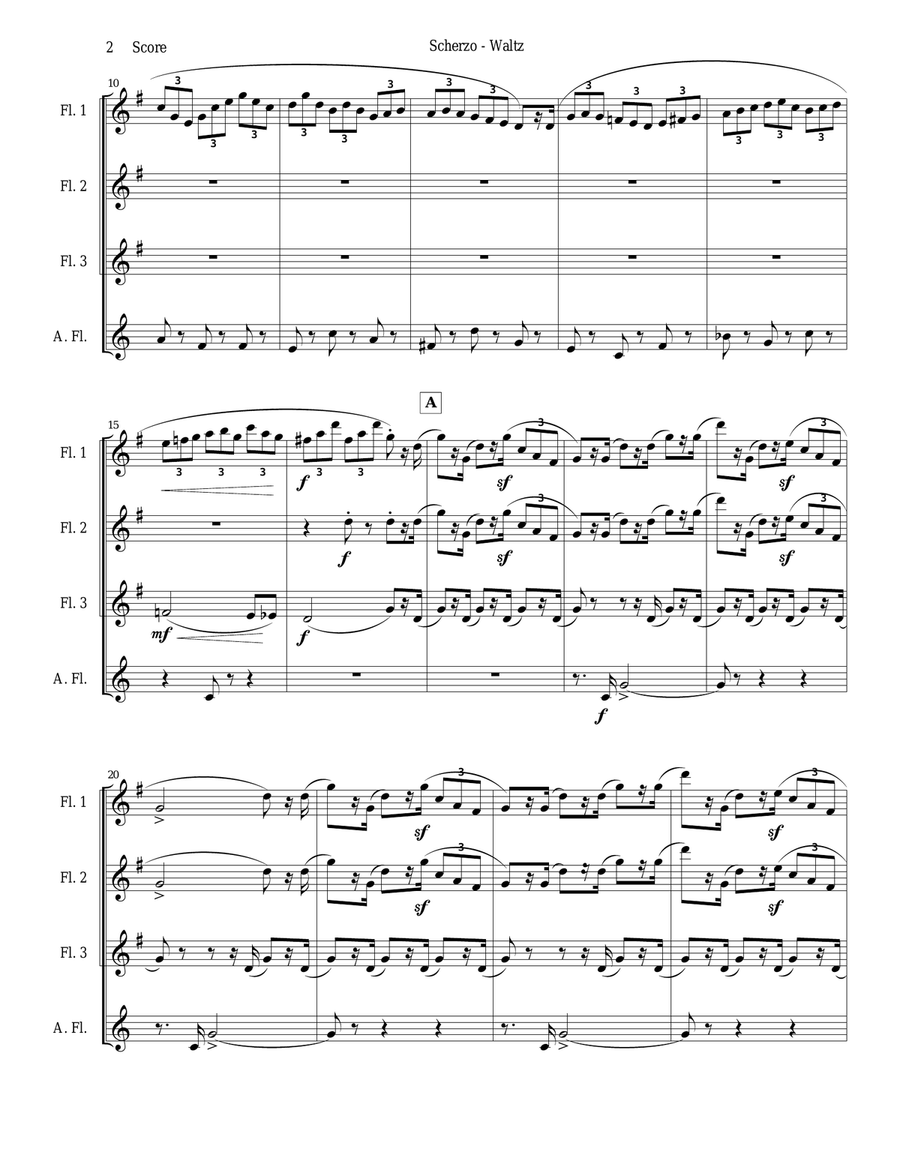 Chabrier - flute quartet - Scherzo from Suite Pastorale Flute Quartet scores gallery preview page 2