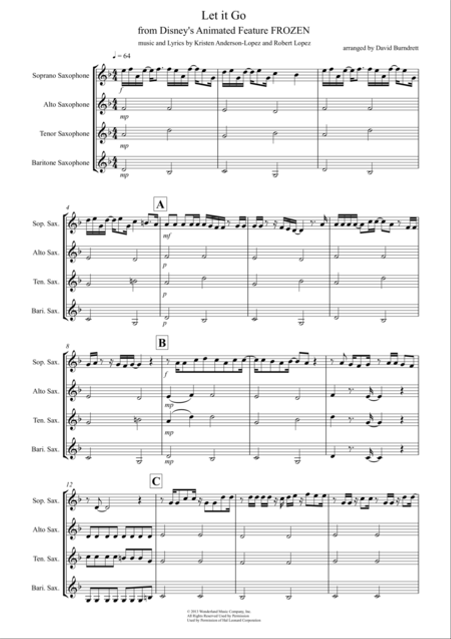 Let It Go (from Frozen) by Idina Menzel Woodwind Quartet - Digital Sheet Music