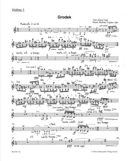 Grodek für Bariton und acht Instrumente (1991)