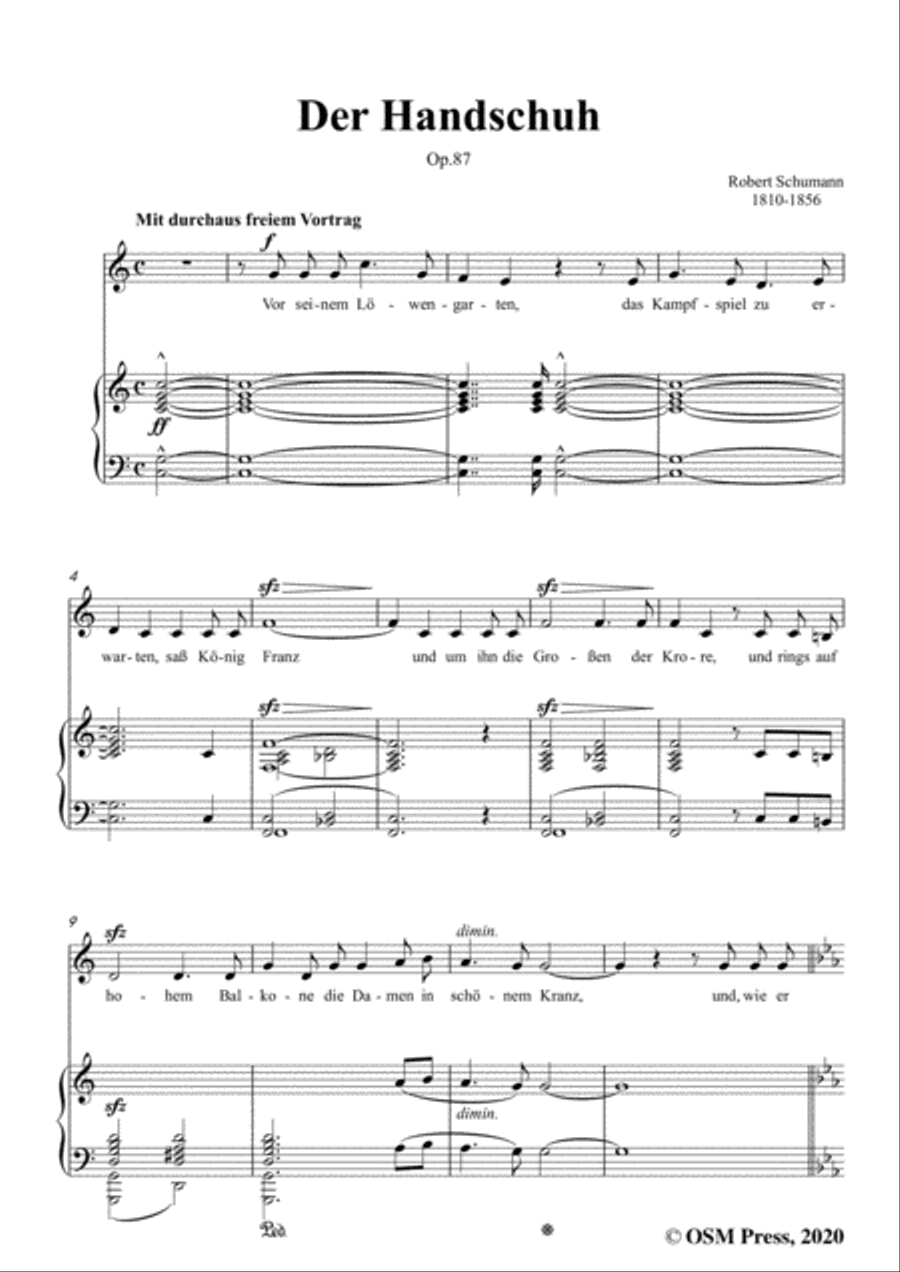 Schumann-Der Handschuh,Op.87,in C Major,for Voice&Piano Voice scores gallery preview page 3