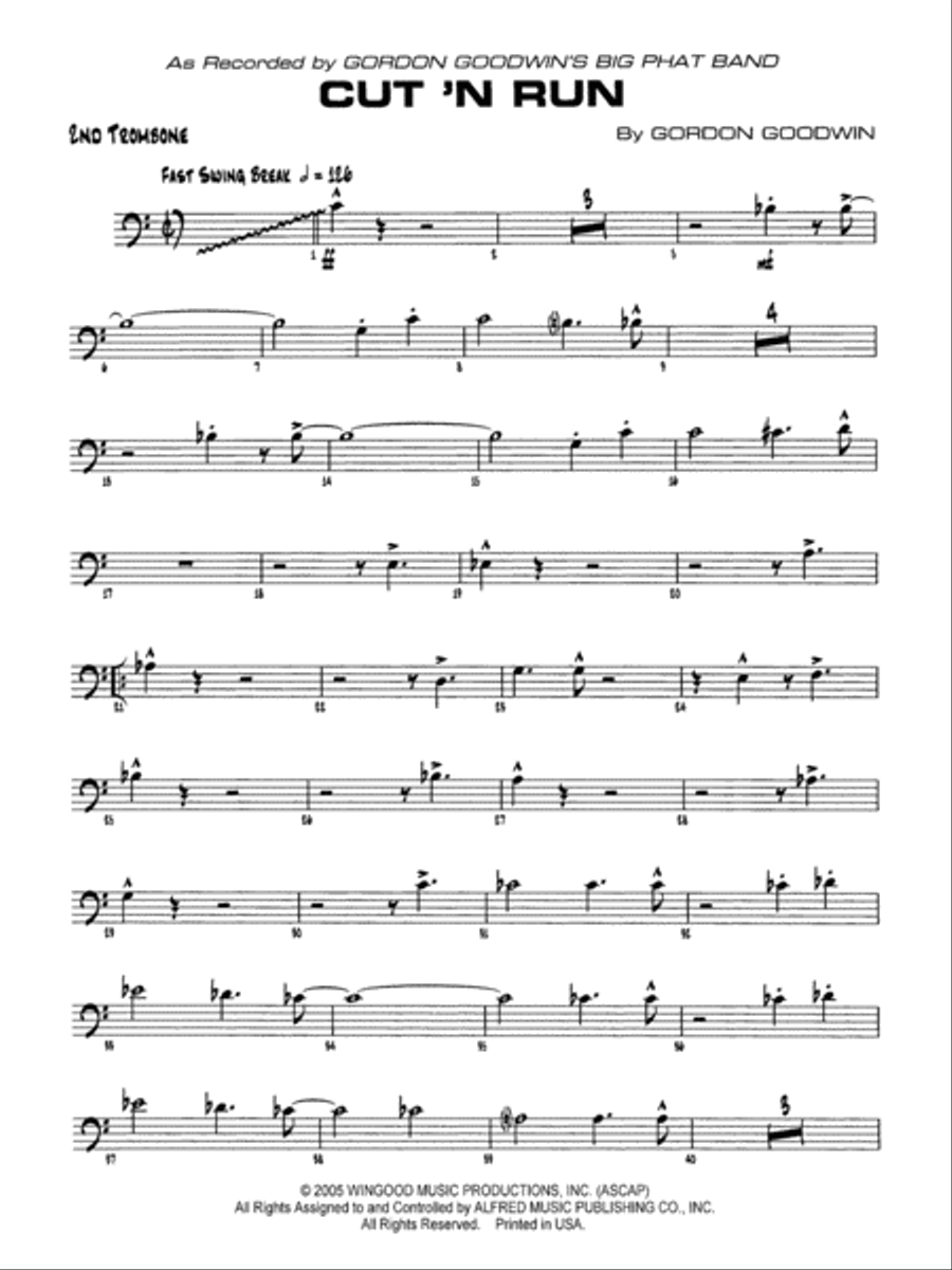 Cut 'n Run: 2nd Trombone Cut 'n Run: 2nd Trombone Jazz Ensemble scores gallery preview page 1