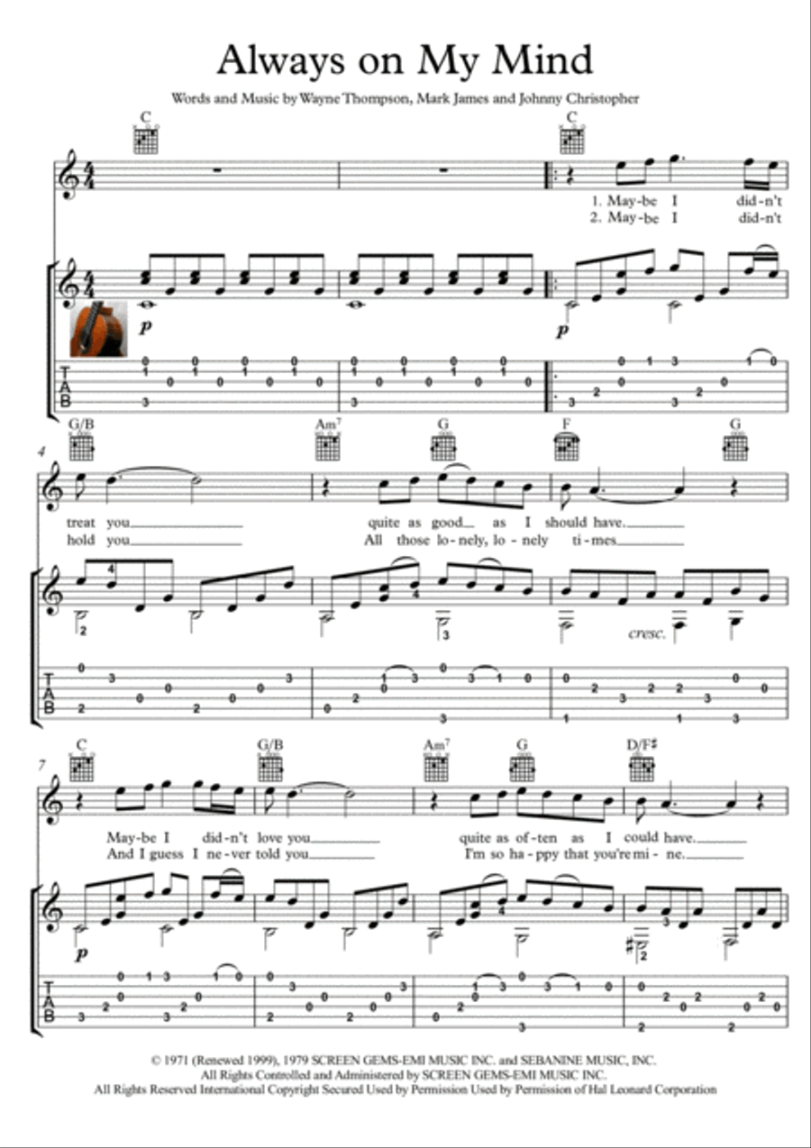 Always On My Mind Always On My Mind Electric Guitar scores gallery preview page 1