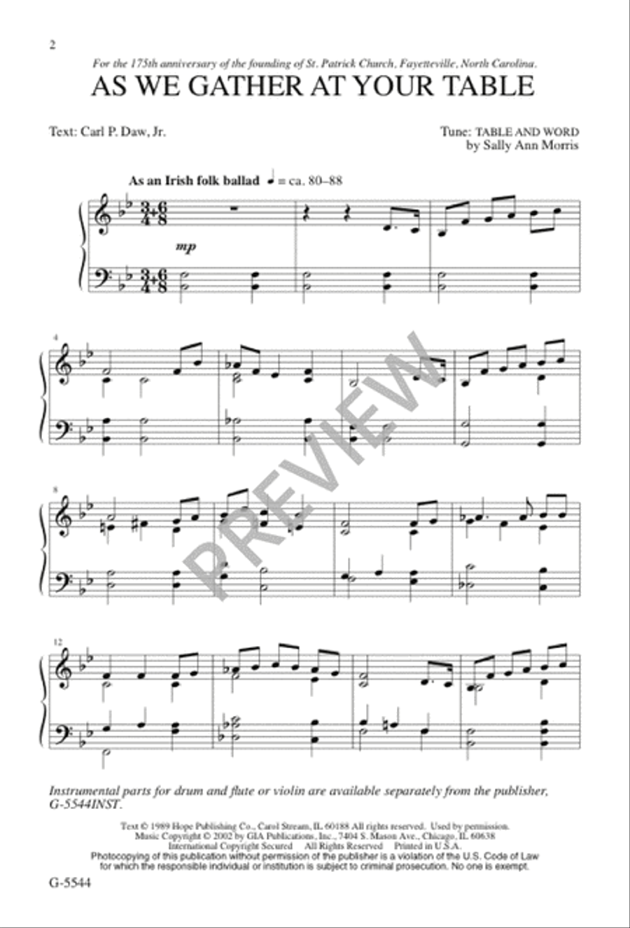 As We Gather at Your Table 4-Part scores gallery preview page 1