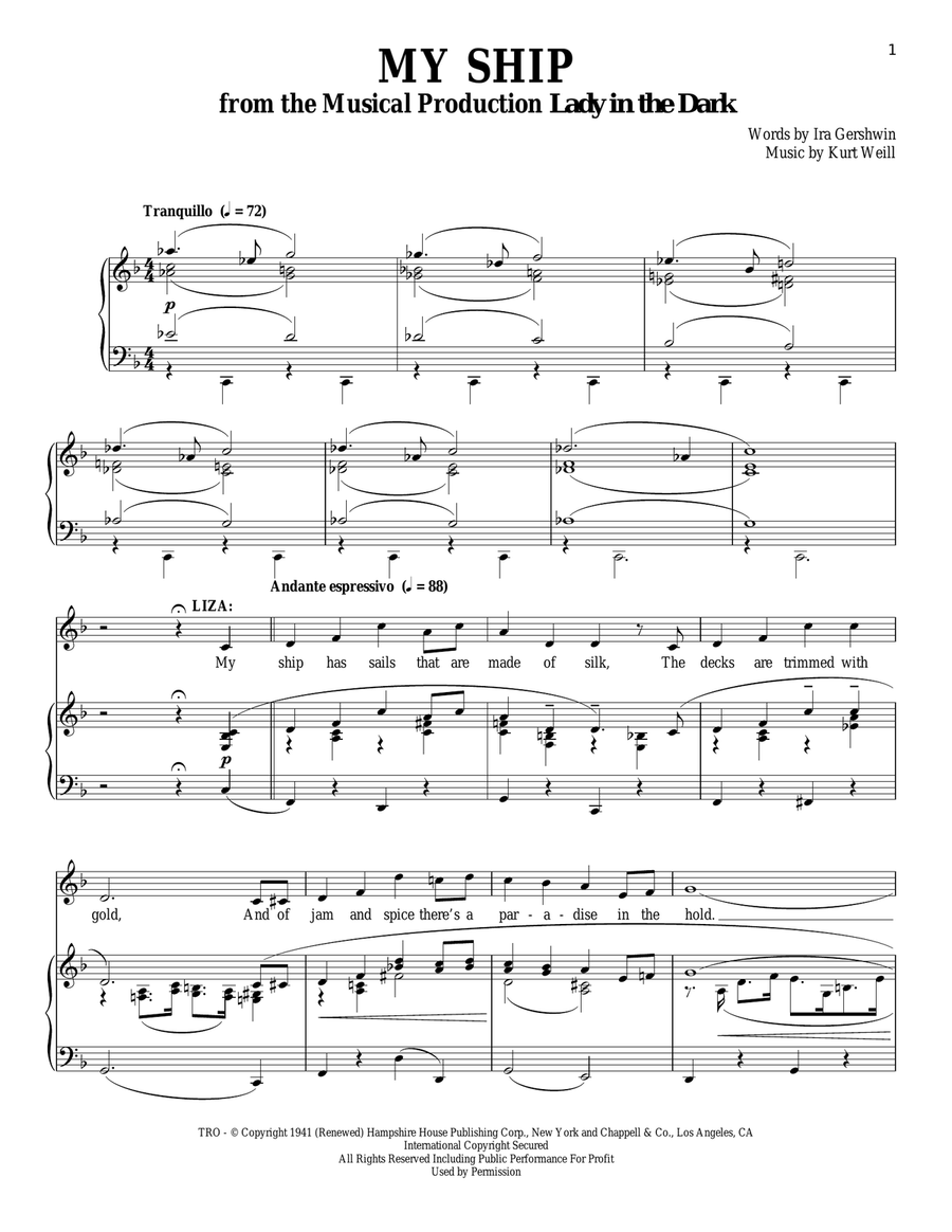 My Ship Piano, Vocal scores gallery preview page 1