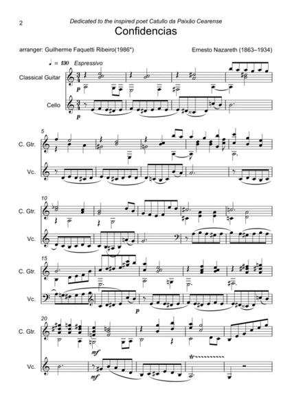 Ernesto Nazareth - Confidências. Arrangement for Cello and Classical Guitar image number null