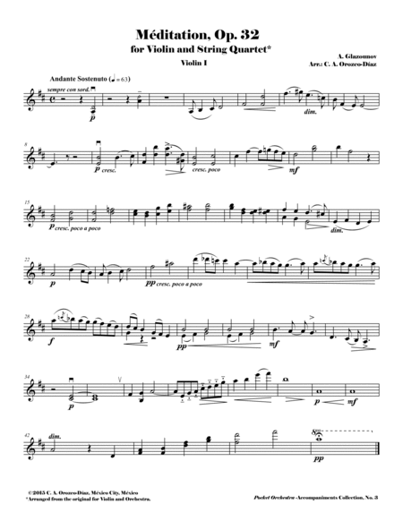 Glazunov - Meditation for Violin and String Quartet, Op. 32 (PARTS) image number null
