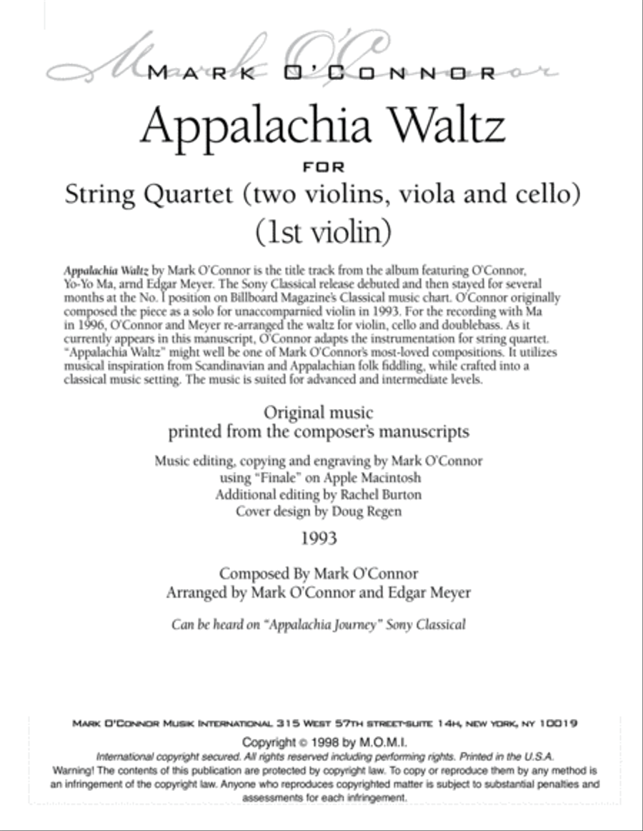 Appalachia Waltz (violin 1 part - string quartet) String Quartet scores gallery preview page 3