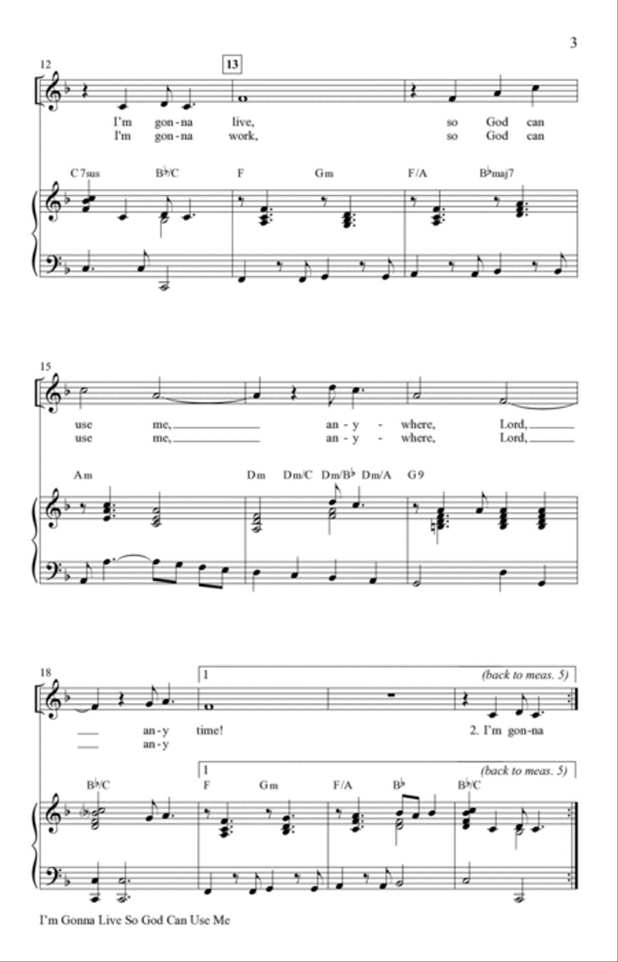 I'm Gonna Live So God Can Use Me (Digital) Unison Choir scores gallery preview page 3