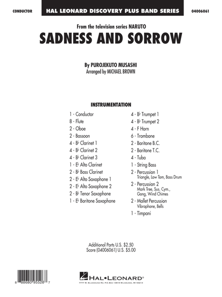 Sadness and Sorrow (from Naruto) (arr. Michael Brown) - Conductor Score (Full Score)