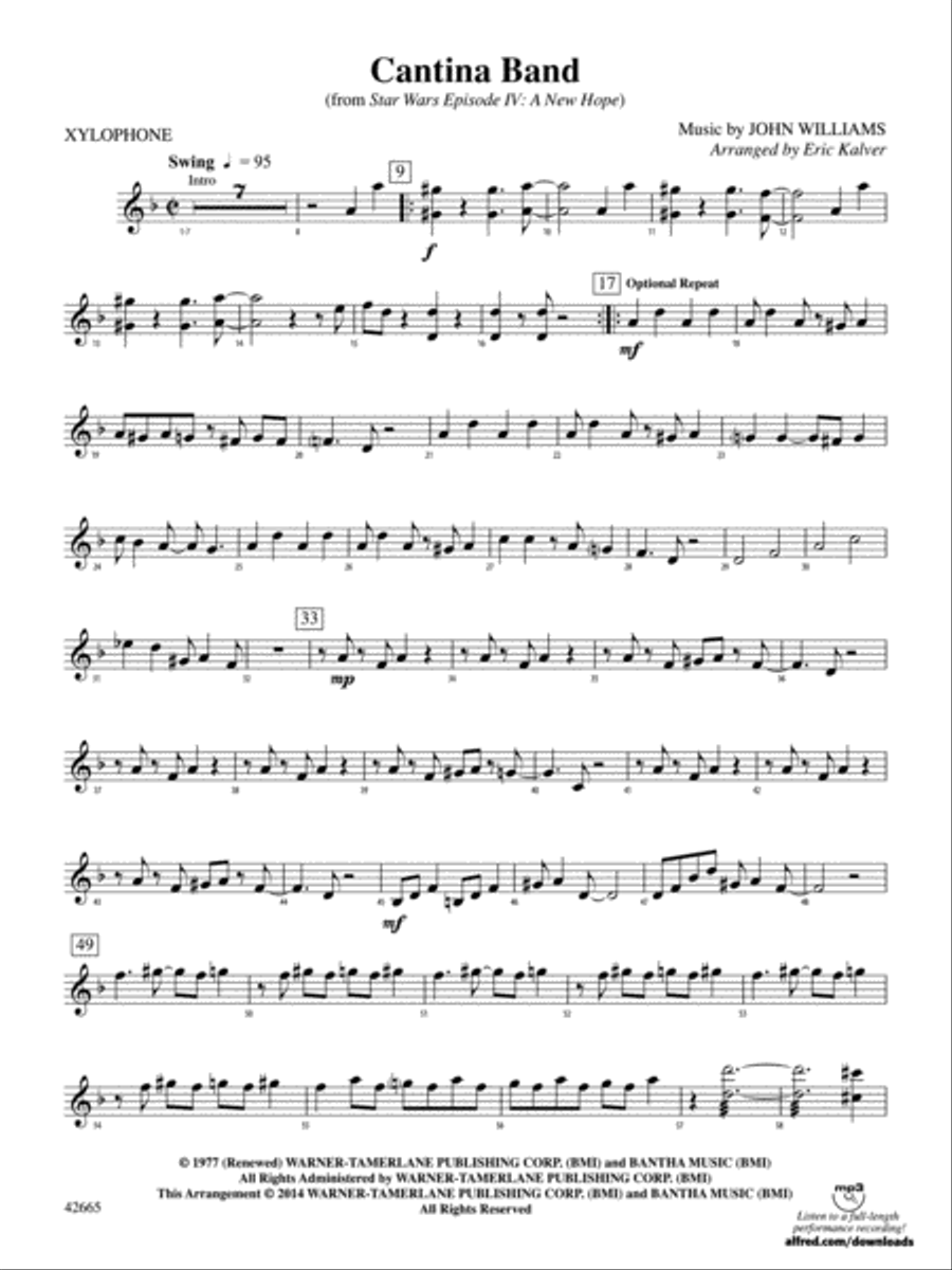 Cantina Band (from Star Wars Episode IV: A New Hope): Xylophone Percussion Ensemble scores gallery preview page 1
