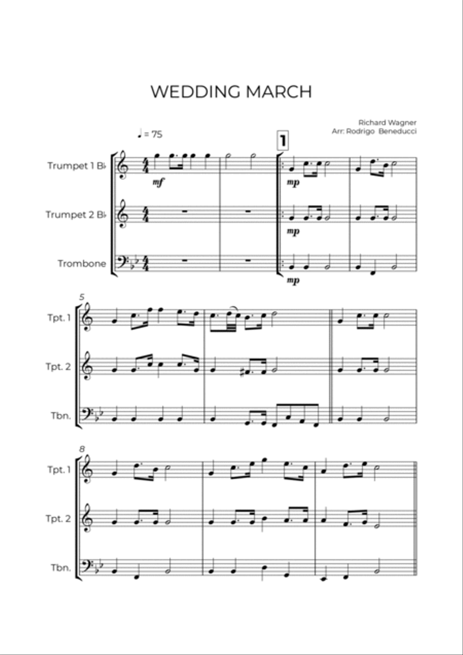 WEDDING MARCH - RICHARD WAGNER - BRASS TRIO (TRUMPET 1, TRUMPET 2 & TROMBONE) Brass Trio scores gallery preview page 2