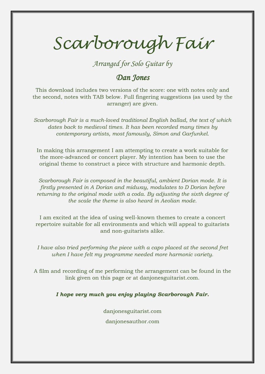 Scarborough Fair for Solo Guitar Acoustic Guitar scores gallery preview page 2