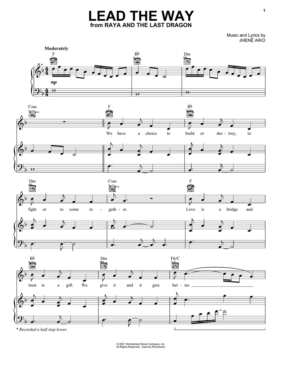 Lead The Way (from Disney's Raya And The Last Dragon) Piano, Vocal, Guitar scores gallery preview page 1