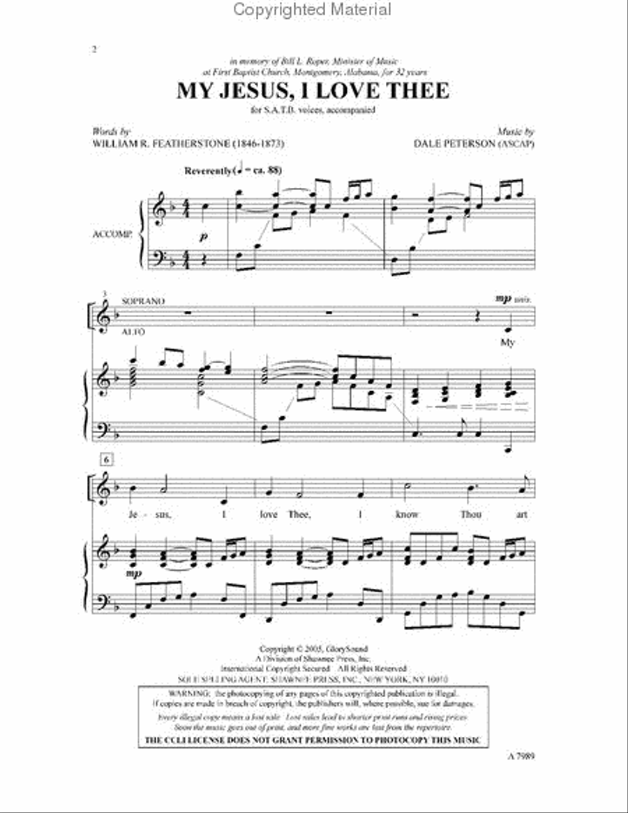 My Jesus, I Love Thee 4-Part scores gallery preview page 2
