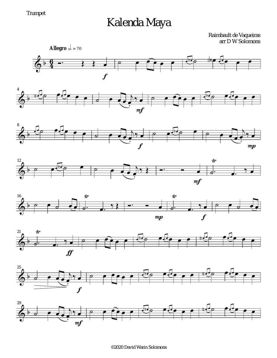 Kalenda Maya for trumpet, horn and drum Small Ensemble scores gallery preview page 5