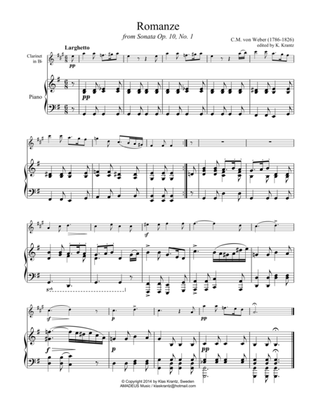 Romance Op. 10 No. 1 for clarinet in Bb and piano