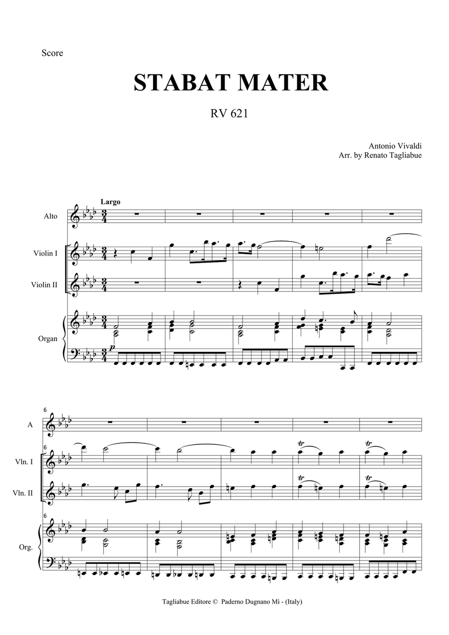 STABAT MATER (1) - (From Stabat Mater- RV 621) - For Solo, 2 Violins and Organ - With parts Low Voice scores gallery preview page 2