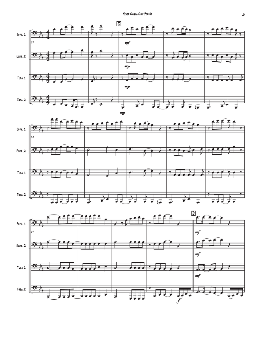 Never Gonna Give You Up Never Gonna Give You Up Brass Quartet scores gallery preview page 3