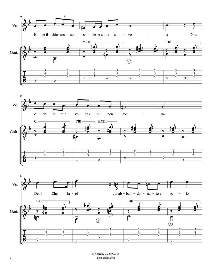La Lontananza (for Voice and Guitar) Classical Guitar scores gallery preview page 4