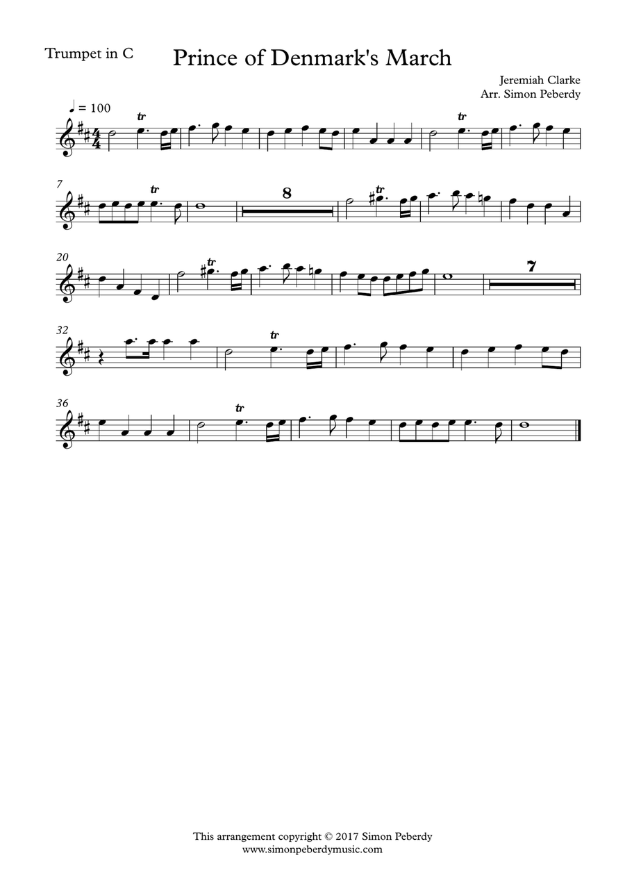 Prince of Denmark (Jeremiah Clarke) and Trumpet Tune (Henry Purcell), Arr. Trumpet and piano/organ b Trumpet Duet scores gallery preview page 4