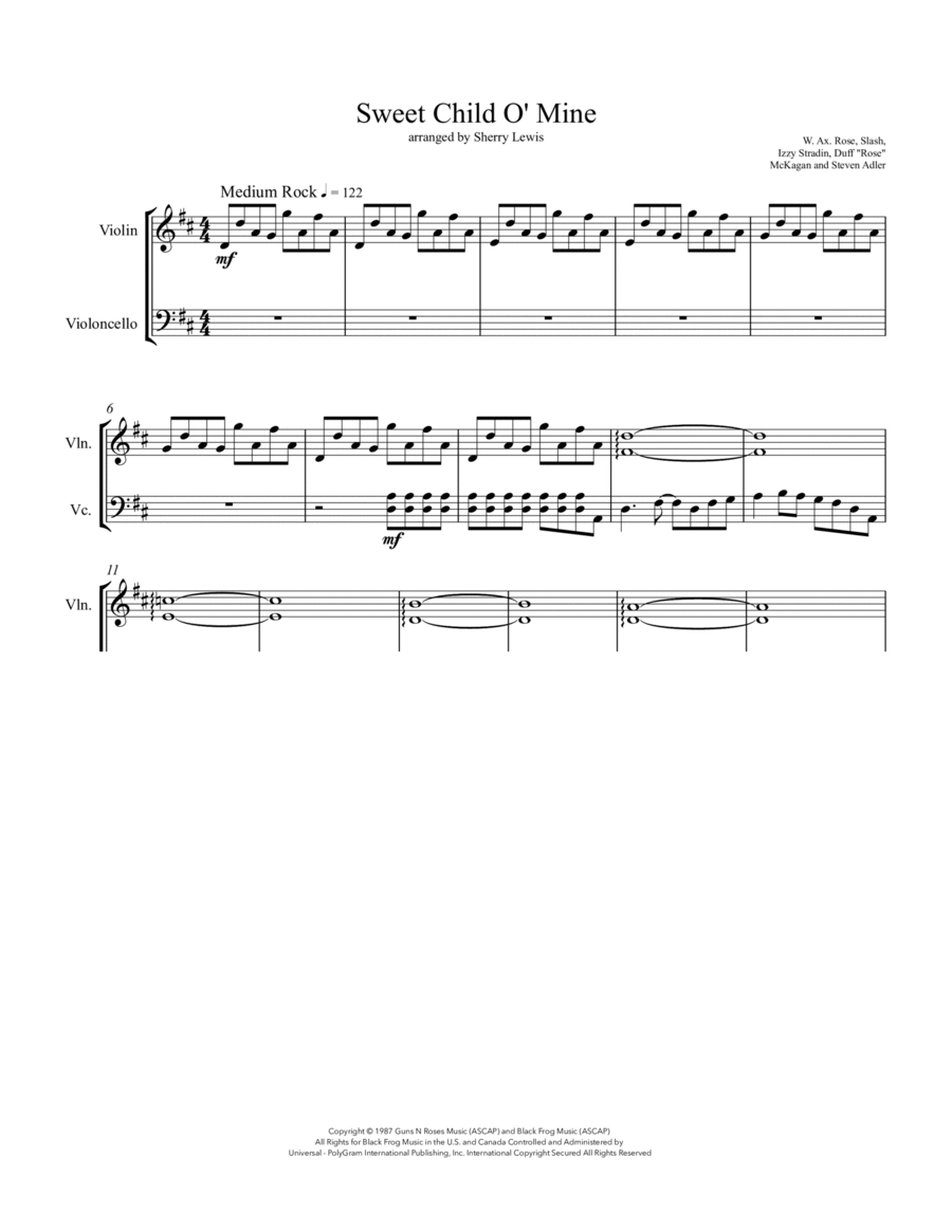 Sweet Child O' Mine String Duet scores gallery preview page 1
