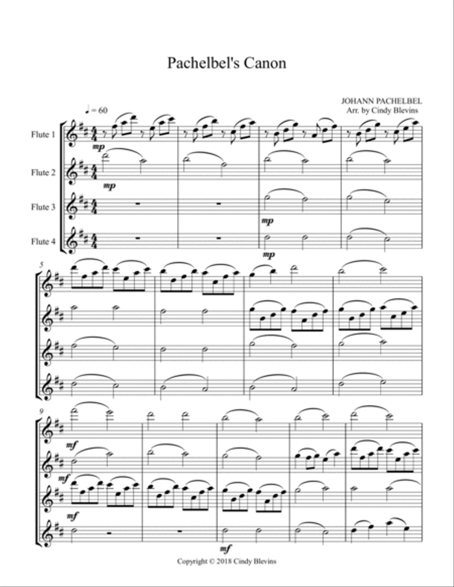 Pachelbel's Canon, for Flute Quartet Flute Quartet scores gallery preview page 2