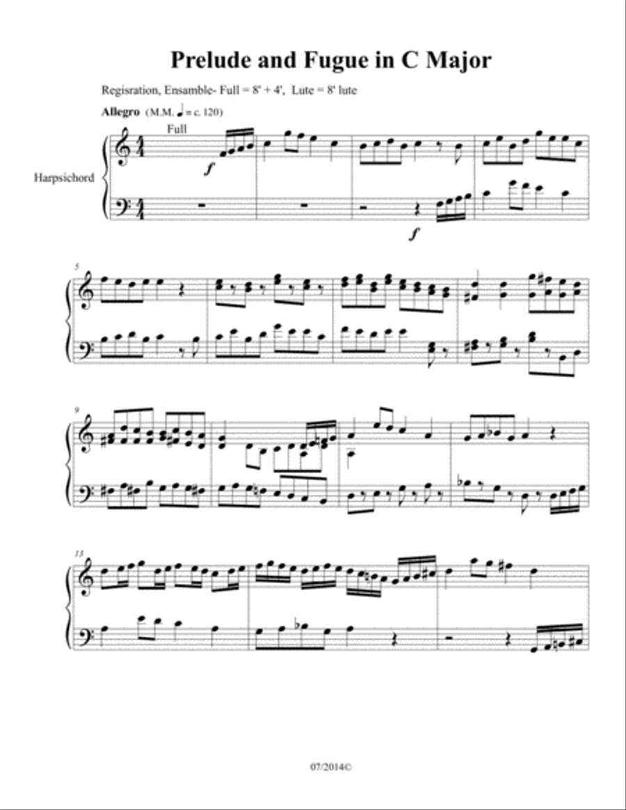 Prelude and Fugue in C Major Harpsichord scores gallery preview page 1
