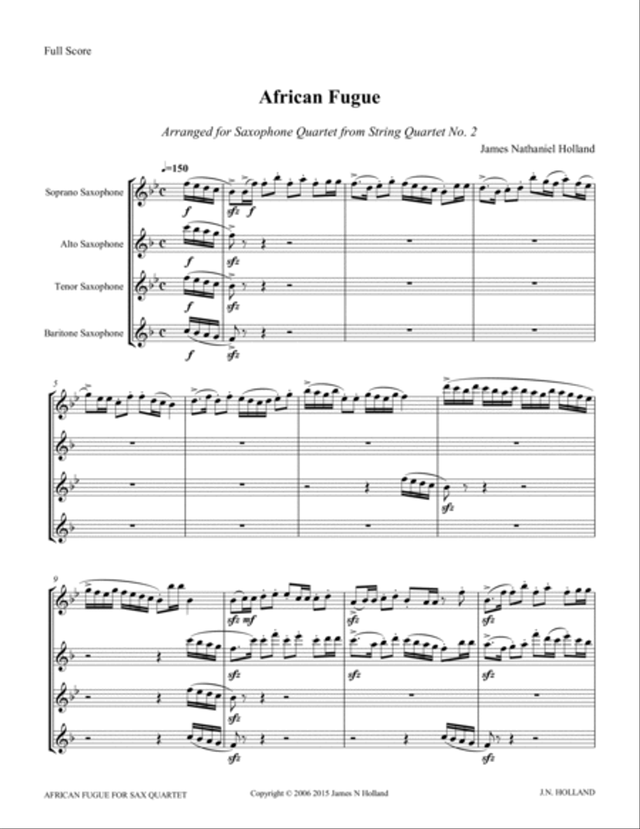 African Fugue for Saxophone Quartet Saxophone Quartet scores gallery preview page 5