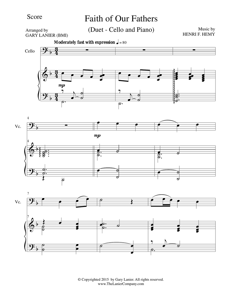 FAITH OF OUR FATHERS (Duet – Cello and Piano/Score and Parts) Piano scores gallery preview page 1