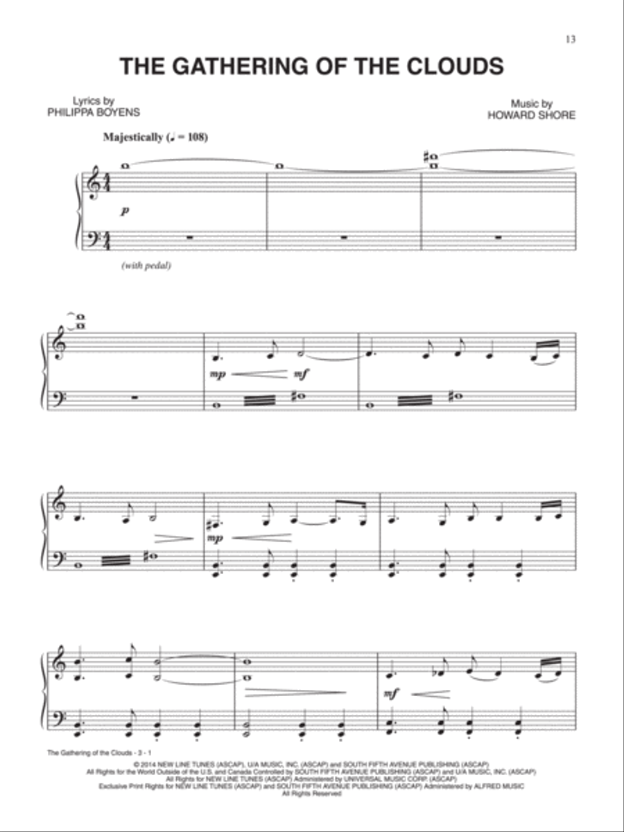 The Gathering of the Clouds (from The Hobbit: The Battle of Five Armies) Piano Solo scores gallery preview page 1