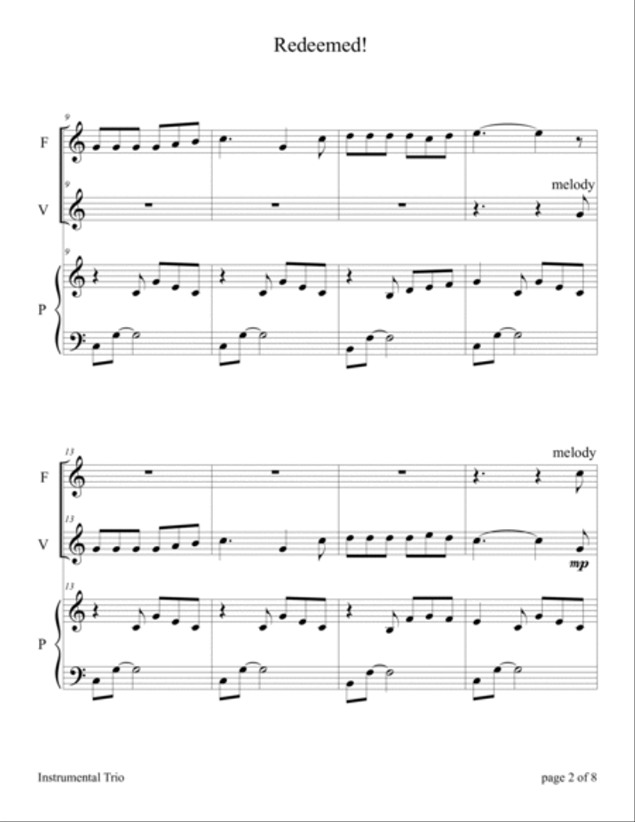 Redeemed! (for Flute and/or Violin Duet with Piano Accompaniment) Flute scores gallery preview page 6